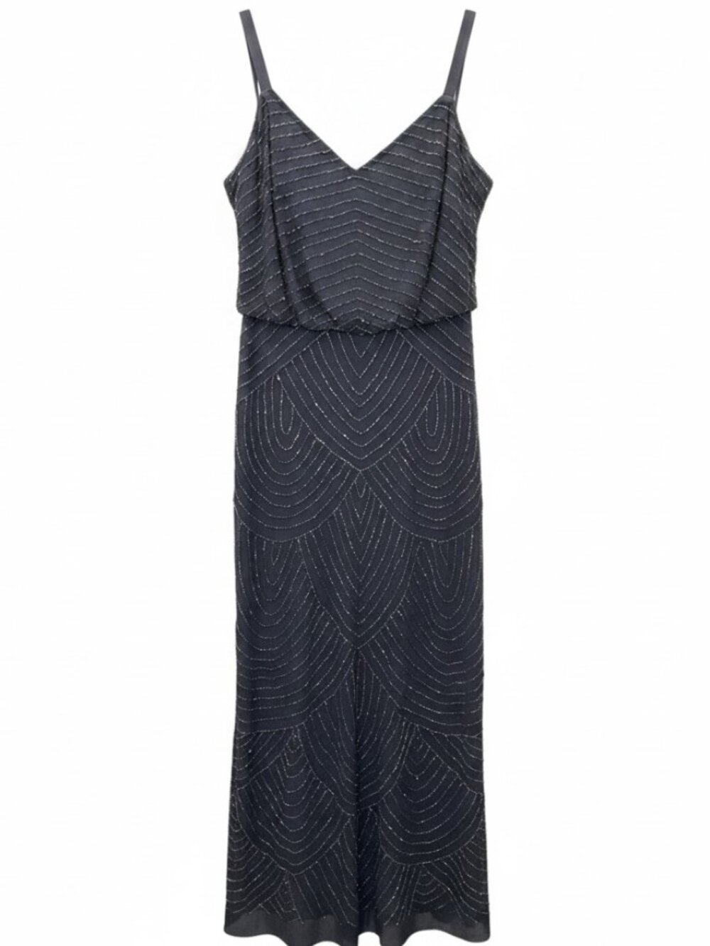 Adrianna Papell Art Deco GUNMETAL Gown
